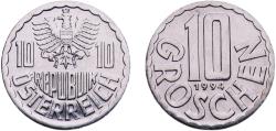 World Coins - Austria Second Republic 1994 10 Groschen Aluminium Vienna Mint (110000000) 1.08g UNC  KM 2878 Schön 67