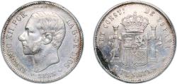World Coins - Spain Kingdom 1885 *18-87 MSM 5 Pesetas - Alfonso XII (3rd portrait) Silver (.900) Madrid Mint (11802513) 25g VF KM 688 Cal 34