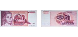 World Coins - Yugoslavia Socialist Federal Republic 1989 100 000 Dinara Paper AU  P 97