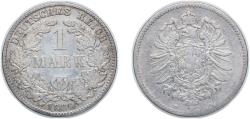 World Coins - Germany Germany - 1871-1948 Second Empire 1880 D 1 Mark - Wilhelm I (type 1 - large shield) Silver (.900) Munich Mint (337879) 5.556g VF KM 7 AKS 1 J 9 Schön DM 9