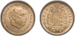 World Coins - Spain Nationalist Government 1953 *19-56 1 Peseta - Francisco Franco (Benlliure) Aluminium bronze (92.5% copper, 7.5% aluminium) Royal Mint of Spain (37000000) 3.54g UNC KM 775 Ca