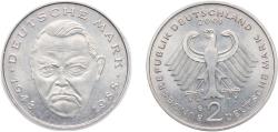 World Coins - Germany Federal Republic of Germany 2001 G 2 Deutsche Mark (Ludwig Erhard) Copper-nickel clad nickel Staatliche Münze Baden-Württemberg Mint (130000) 7g UNC KM 170 J 445 Schön 167