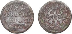 World Coins - Germany Free imperial city of Aachen Holy Roman Empire 1757 4 Heller Copper (300000) 1.51g VF  KM 31 Schön DM 8 Krum 195