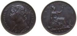 World Coins - Great Britain 1891 1 Farthing - Victoria (2nd portrait; 2nd type) Bronze Royal Mint (Tower Hill) (4959600) 2.83g XF KM753 Sp3958/9
