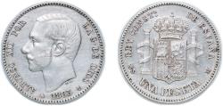 World Coins - Spain Kingdom 1883 *18-83 MSM 1 Peseta - Alfonso XII (2nd portrait) Silver (.835) (8445839) 5.02g XF KM 686 Cal 56