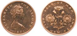 World Coins - Isle of Man British dependency 1971 ½ New Penny - Elizabeth II (ragwort) Bronze (495000) 1.83g PF KM 19 Schön 19