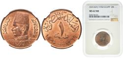 World Coins - Egypt Arab Republic of Egypt AH1369 (1950) 1 Millieme - Farouk Bronze (5000000) 4.3g NGC MS 62  KM 358 Schön 65 MHC 250