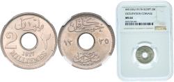World Coins - Egypt Arab Republic of Egypt AH1335 (1917) H 2 Milliemes - Hussein Kamel Copper-nickel Heaton and Sons / The Mint Birmingham Limited (9000000) 3.9g NGC MS 64  KM 314 MHC 203