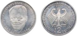 World Coins - Germany Federal Republic of Germany 2000 G 2 Deutsche Mark (Willy Brandt) Copper-nickel clad nickel Staatliche Münze Baden-Württemberg Mint (70000) 7g UNC KM 183 J 459 Schön 182