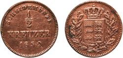 World Coins - Germany Kingdom of Württemberg German states 1859 ½ Kreuzer - Wilhelm I Copper Staatliche Münze Baden-Württemberg Mint (363892) 2.19g VF  AKS 116 KR 111 Jaeg 1 Wu 81 KM 603 Kahnt/