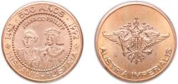 World Coins - Austria 1992 Medal - 500 Años Hispania Austria Juana y Philipp 6.6g UNC