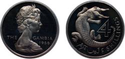 World Coins - The Gambia 1966 4 Shillings - Elizabeth II (2nd portrait) Copper-nickel Royal Mint (Tower Hill) (6600) 18.14g PF KM 6 Schön 6