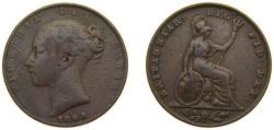 World Coins - Great Britain United Kingdom 1843 1 Farthing - Victoria (1st portrait) Copper (4085700) 4.7g VF KM 725 Sp 3950