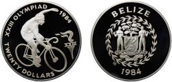 World Coins - Belize British Dominion 1984 CHI 20 Dollars (Cycling) Silver (.925) Valcambi SA Mint (1050) 23.33g PF  KM 79