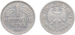 World Coins - Germany Federal Republic of Germany 1955 G 1 Deutsche Mark Copper-nickel Staatliche Münze Baden-Württemberg Mint (2500000) 5.5g XF KM 110 J 385 Schön 108