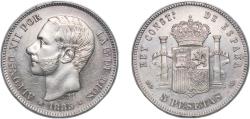 World Coins - Spain Kingdom 1885 *18-87 MSM 5 Pesetas - Alfonso XII (3rd portrait) Silver (.900) Madrid Mint (11802513) 24.86g AU KM 688 Cal 34