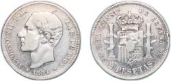 World Coins - Spain Kingdom 1884 *18-84 MSM 2 Pesetas - Alfonso XII Silver (.835) Madrid Mint (2838932) 9.87g VF  KM 678 Cal 46