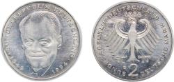 World Coins - Germany Federal Republic of Germany 1999 G 2 Deutsche Mark (Willy Brandt) Copper-nickel clad nickel Staatliche Münze Baden-Württemberg Mint (70000) 7g UNC KM 183 J 459 Schön 182