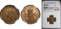 World Coins - Spain Kingdom 1912 PCV 2 Centimos - Alfonso XIII (5th portrait) Bronze (95% copper, 4% tin, 1% zinc) (5216000) 2g NGC MS64 KM 732 Cal 73
