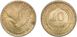 World Coins - Chile Republic 1965 So 10 Centésimos Aluminium bronze Casa de Moneda de Chile Mint (49480000) 8.1g UNC KM 191