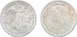 World Coins - Germany Federal Republic of Germany German states 1987 G 10 Deutsche Mark (Treaty of Rome) Silver (.625) Staatliche Münze Baden-Württemberg (8000000) 15.44g UNC KM 167 J 442 Schön