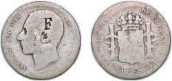 World Coins - Spain Kingdom 1883 MSM 1 Peseta - Alfonso XII (Chopmarked F) Silver (.835) Madrid Mint 4.65g F KM 686 Cal 56