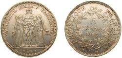 World Coins - France Third Republic 1875 A 5 Francs Silver (.900) Paris Mint (13338560) 25g AU F 334 Gad 744 KM 820.1