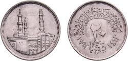 World Coins - Egypt Arab Republic of Egypt AH 1413 (1992)  20 Qirsh Copper-nickel Cairo Mint (49180000) 4.47g UNC  KM 733 Schön 426 MHC 348