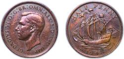 World Coins - Great Britain United Kingdom 1948 ½ Penny - George VI (with 'IND:IMP') Bronze (26947200) 5.73g AU KM 844 Sp 4115