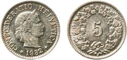World Coins - Switzerland Federal State 1932 B 5 Rappen (Libertas; nickel) Nickel (magnetic) Bern Mint (6000000) 2.01g UNC  HMZ 2 1212 Divo/Tob19 320 KM 26b Schön 24b Y 23a