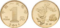 World Coins - China People's Republic 2011 1 Yuan (Year of the Rabbit) Brass (60000000) 6.75g BU  KM 1993