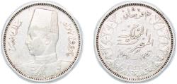 World Coins - Egypt Kingdom AH 1356 (1937) 2 Qirsh / Piastres - Farouk Silver (.833) Royal Mint (Tower Hill) 2.76g AU  KM 365 Schön 70 MHC 256
