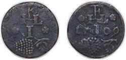 World Coins - Austria Bishopric of Salzburg Holy Roman Empire 1709 1 Kreuzers (Wine Mark) Very Rare Copper 1.37g VF