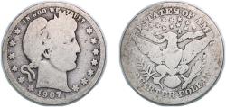 Us Coins - United States Federal republic 1907 D ¼ Dollar "Barber Quarter" Silver (.900) (.100 copper) Denver Mint (2484000) 5.63g F  KM 114 Schön 121