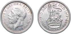 World Coins - Great Britain Kingdom 1927 1 Shilling - George V (4th type) Silver (.500) Royal Mint 5.66g AU KM 833 Sp 4039