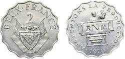 World Coins - Rwanda Republic 1970 2 Francs (F.A.O.) Aluminium Royal Mint (Tower Hill) (5000000) 1.51g BU KM 10 Schön 11