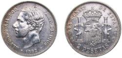 World Coins - Spain Kingdom 1882 *18-82 MSM 2 Pesetas - Alfonso XII Silver (.835) Madrid Mint (20342803) 9.96g XF KM 678