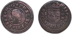World Coins - Spain Kingdom 1661 S 16 Maravedis - Philip IV Copper 4.5g VF KM 172