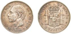 World Coins - Spain Kingdom 1879 *18-79 EMM 2 Pesetas - Alfonso XII Silver (.835) Madrid Mint (5578225) 10g VF KM 678
