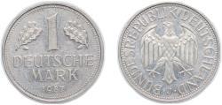 World Coins - Germany Federal Republic of Germany 1987 J 1 Deutsche Mark Copper-nickel Hamburgische Münze Mint (3200000) 5.5g AU KM 110 J 385 Schön 108