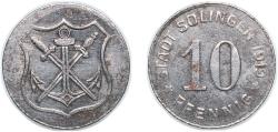 World Coins - Germany City of Solingen Weimar Republic 1919 10 Pfennig - Solingen Iron (903059) 3.5g XF Funck 508.4 Men18 29571.5