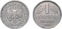 World Coins - Germany Federal Republic of Germany 1956 F 1 Deutsche Mark Copper-nickel (75% Copper, 25% Nickel) Staatliche Münze Baden-Württemberg Mint (100) 5.5g XF KM 110 J 385 Schön 108