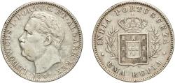 World Coins - India Portuguese colony 1882 1 Rupia - Luíz I (Calcutta mint) Silver (.917) Calcutta Mint 11.58g XF  KM 312 Gomes L1 14