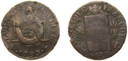 World Coins - France First Republic 1793 T 1 Sol (Date version) Copper Nantes Mint (835080) 9.5g VF KM 619 Gad 19