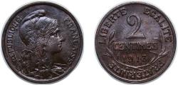 World Coins - France 1913 2 Centimes Bronze (1750000) 2.1g AU Franc 2014 110 Gad 1789 107 KM 841 Schön 181