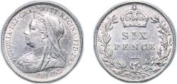 World Coins - Great Britain Kingdom 1899 6 Pence - Victoria (3rd portrait) Silver (.925) Royal Mint (Tower Hill) (7996800) 2.8g AU KM 779 Sp 3941