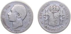 World Coins - Spain Kingdom 1881 *??-81 MSM 1 Peseta - Alfonso XII (2nd portrait) Silver (.835) Madrid Mint (798809) 5g VF KM686