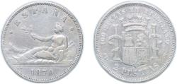 World Coins - Spain Provisional Government 1870 *18-70 SNM 2 Pesetas - Provisional Government Silver (.835) (1503872) 9.74g VF KM 654