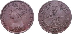 World Coins - China Hong Kong British colony 1879 1 Cent - Victoria Bronze Royal Mint (Tower Hill) 7.34g XF  KM 4