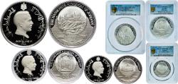 World Coins - Jordan Kingdom AH1389 (1969) Set 3 Coins of ½ Dinar Al Harraneh Palace PR69, ¾ Dinar Bethlehem Shrine of the Nativity PR68, 1 Dinar Temple Hill Jerusalem PR67 Silver (.999) PCGS P
